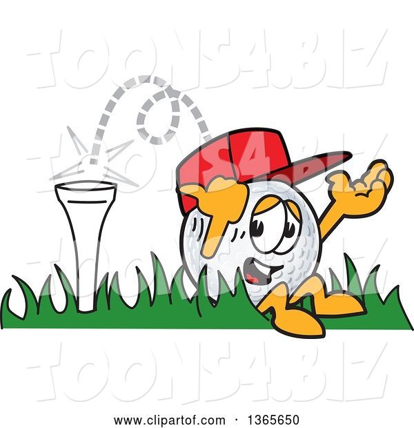 Vector Illustration of a Cartoon Golf Ball Sports Mascot Bouncing off the Tee
