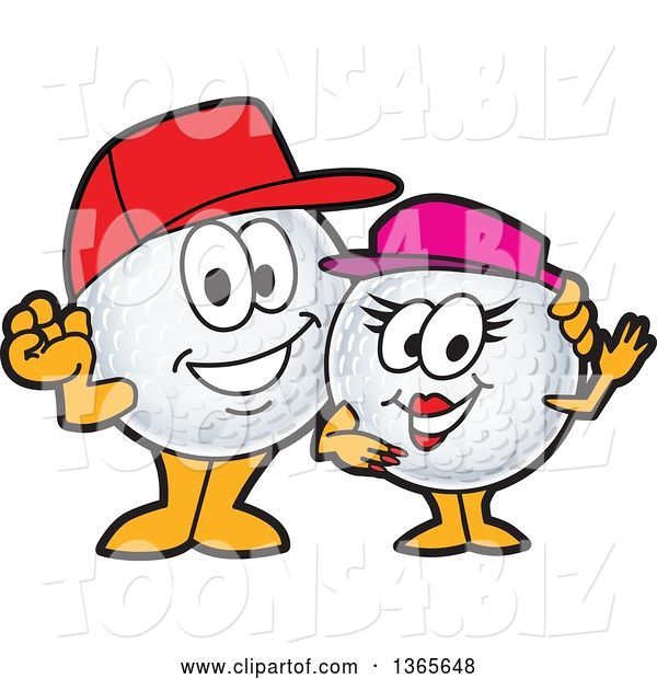 Vector Illustration of a Cartoon Golf Ball Sports Mascot Couple