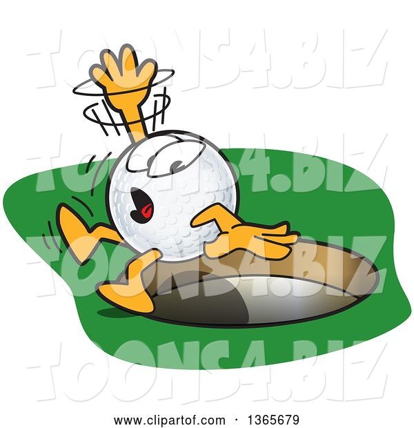 Vector Illustration of a Cartoon Golf Ball Sports Mascot Falling into a Hole