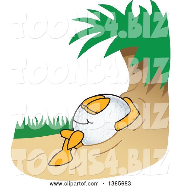 Vector Illustration of a Cartoon Golf Ball Sports Mascot Relaxing in a Sand Trap