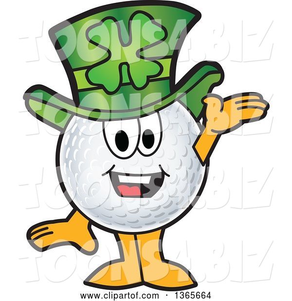 Vector Illustration of a Cartoon Golf Ball Sports Mascot Wearing a St Patricks Day Hat