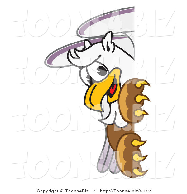 Vector Illustration of a Cartoon Griffin Mascot Looking Around a Sign