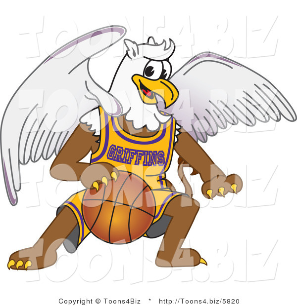 Vector Illustration of a Cartoon Griffin Mascot Playing Basketball