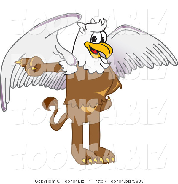 Vector Illustration of a Cartoon Griffin Mascot Pointing Left