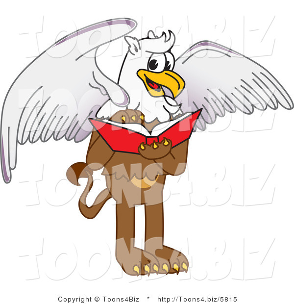 Vector Illustration of a Cartoon Griffin Mascot Reading