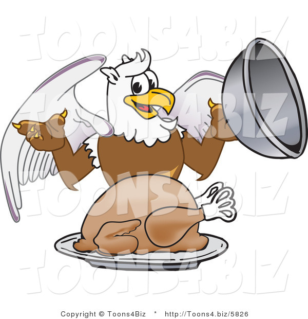 Vector Illustration of a Cartoon Griffin Mascot Serving a Thanksgiving Turkey