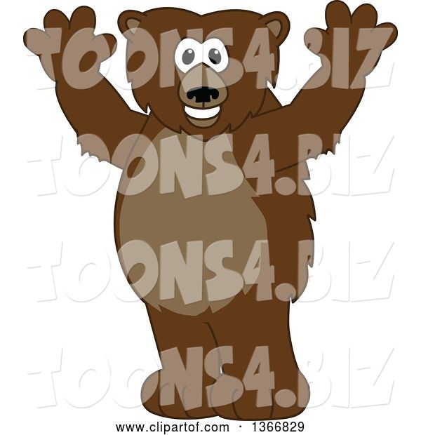 Vector Illustration of a Cartoon Grizzly Bear School Mascot Cheering