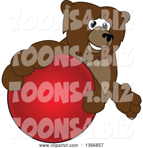 Vector Illustration of a Cartoon Grizzly Bear School Mascot Grabbing a Ball