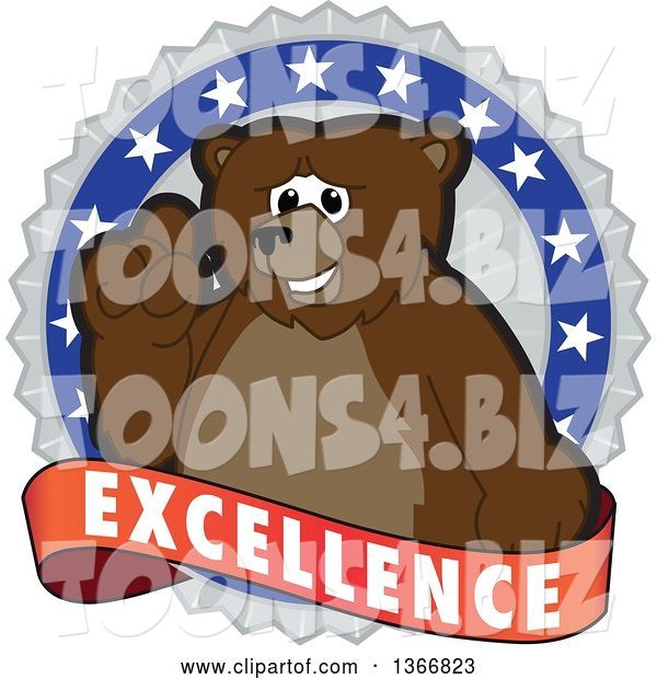 Vector Illustration of a Cartoon Grizzly Bear School Mascot on an Excellence Badge