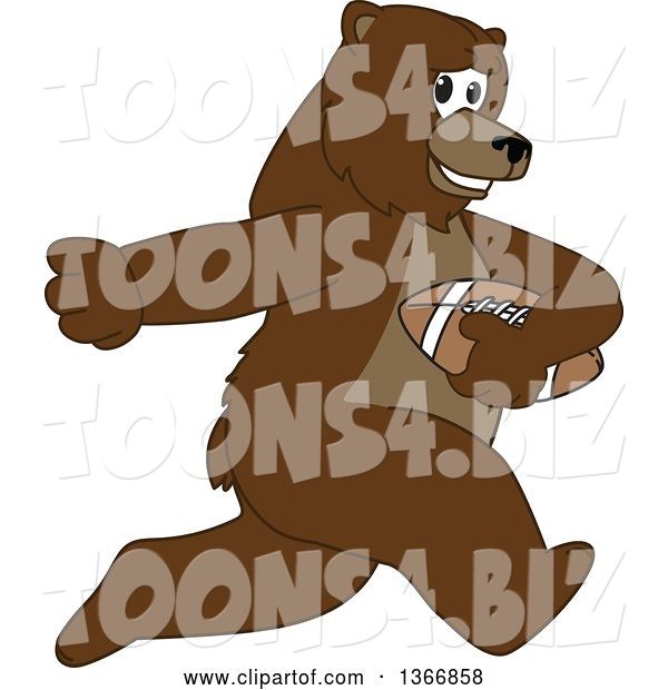 Vector Illustration of a Cartoon Grizzly Bear School Mascot Running with an American Football