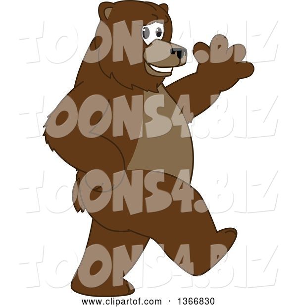 Vector Illustration of a Cartoon Grizzly Bear School Mascot Walking and Waving