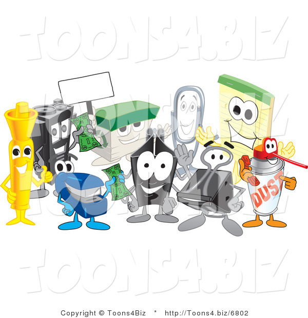 Vector Illustration of a Cartoon Group of Office Supply Mascots