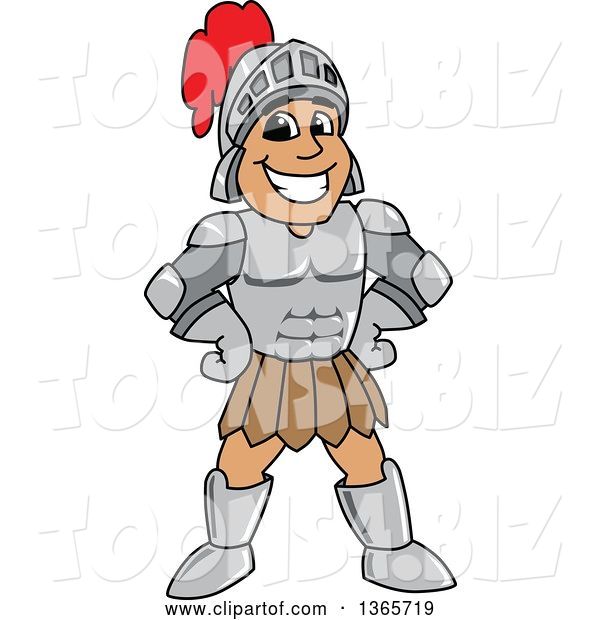 Vector Illustration of a Cartoon Happy Grinning Armored Knight Standing with Hands on His Hips