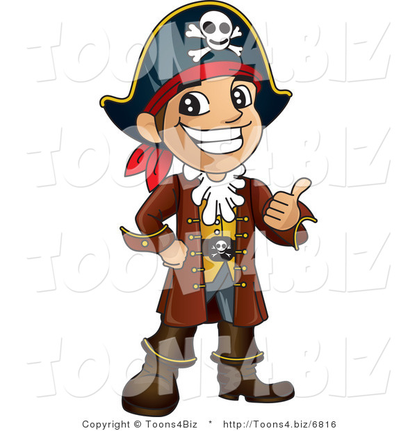Vector Illustration of a Cartoon Happy Pirate Mascot Holding a Thumb up