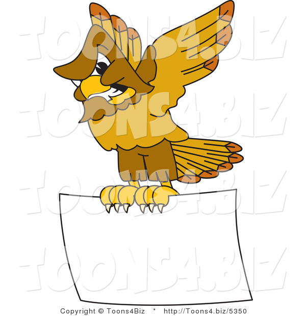 Vector Illustration of a Cartoon Hawk Mascot Character Aggressively Flying a Blank Sign