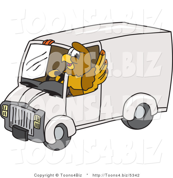 Vector Illustration of a Cartoon Hawk Mascot Character Driving a Delivery Van