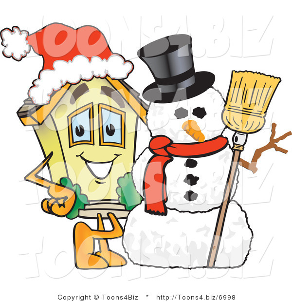 Vector Illustration of a Cartoon Home Mascot Beside Snowman