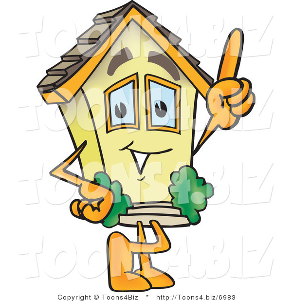 Vector Illustration of a Cartoon Home Mascot Pointing up