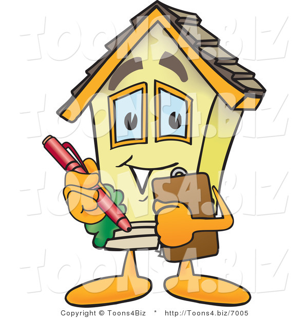 Vector Illustration of a Cartoon Home Mascot Talking Notes on Clipboard