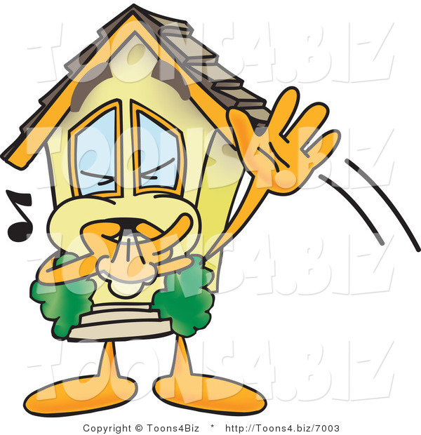 Vector Illustration of a Cartoon Home Mascot Waving and Whistling Trying to Get Attention