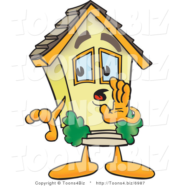 Vector Illustration of a Cartoon Home Mascot Whispering Secrets
