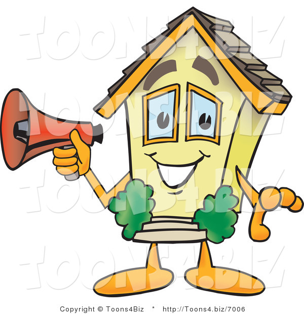 Vector Illustration of a Cartoon Home Mascot with Megaphone