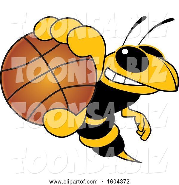 Vector Illustration of a Cartoon Hornet School Mascot Grabbing a Basketball