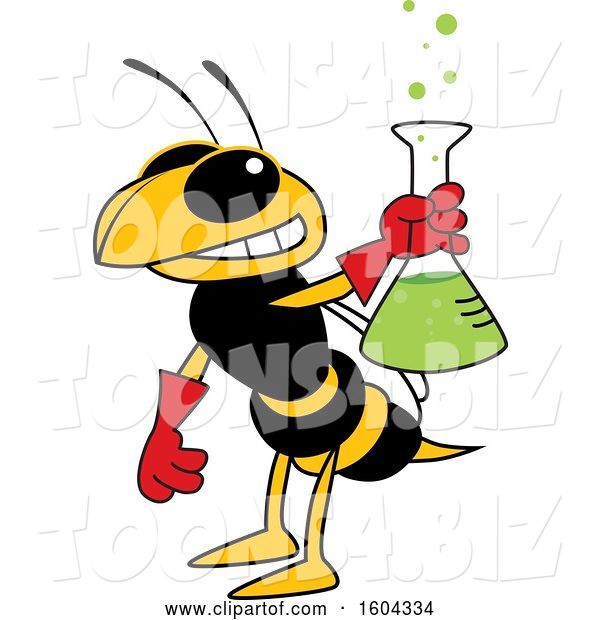 Vector Illustration of a Cartoon Hornet School Mascot Holding a Science Flask
