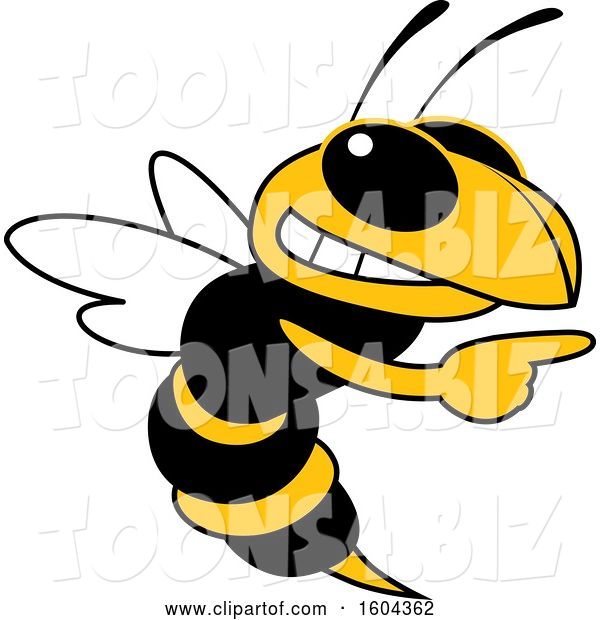 Vector Illustration of a Cartoon Hornet School Mascot Pointing