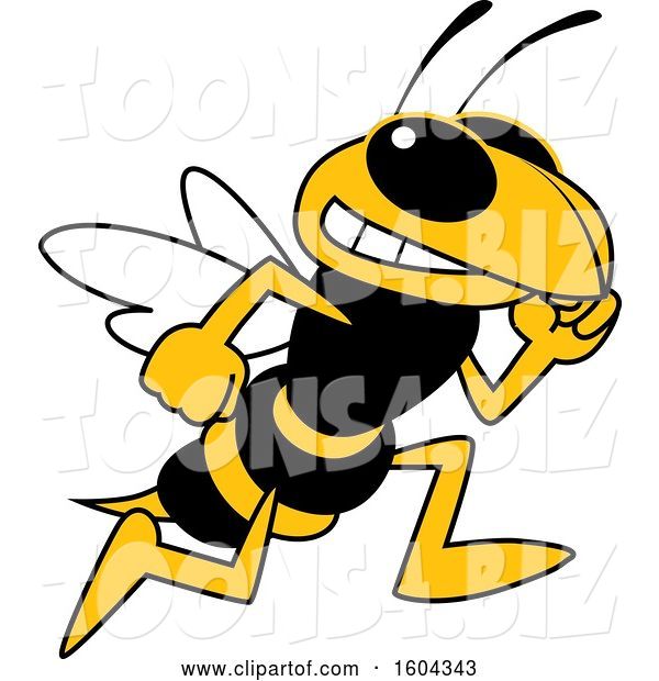 Vector Illustration of a Cartoon Hornet School Mascot Running