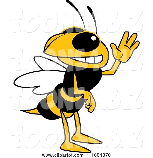 Vector Illustration of a Cartoon Hornet School Mascot Waving