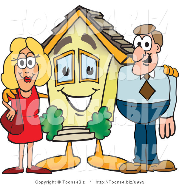 Vector Illustration of a Cartoon House Mascot with New Home Owners