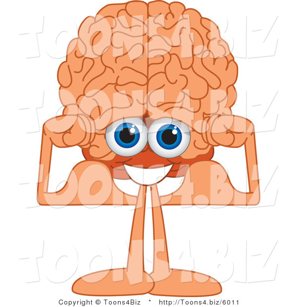 Vector Illustration of a Cartoon Human Brain Flexing His Muscles