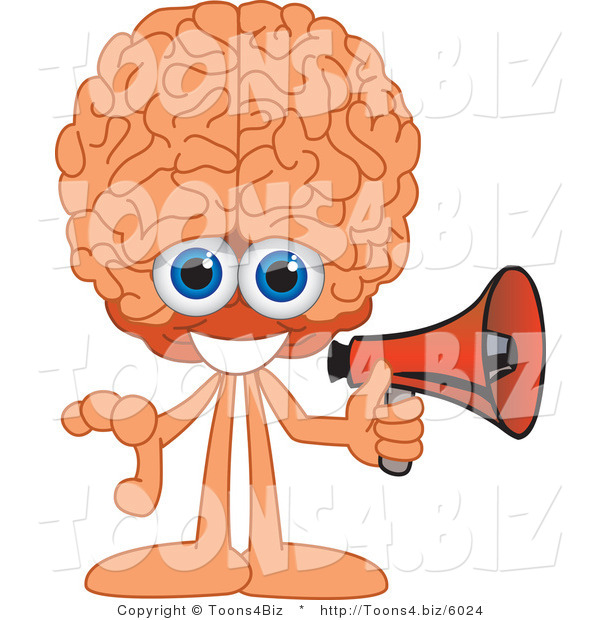 Vector Illustration of a Cartoon Human Brain Mascot Holding a Megaphone