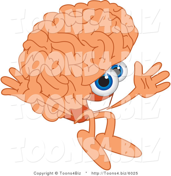 Vector Illustration of a Cartoon Human Brain Mascot Jumping