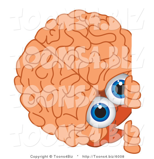 Vector Illustration of a Cartoon Human Brain Mascot Looking Around a Blank Sign