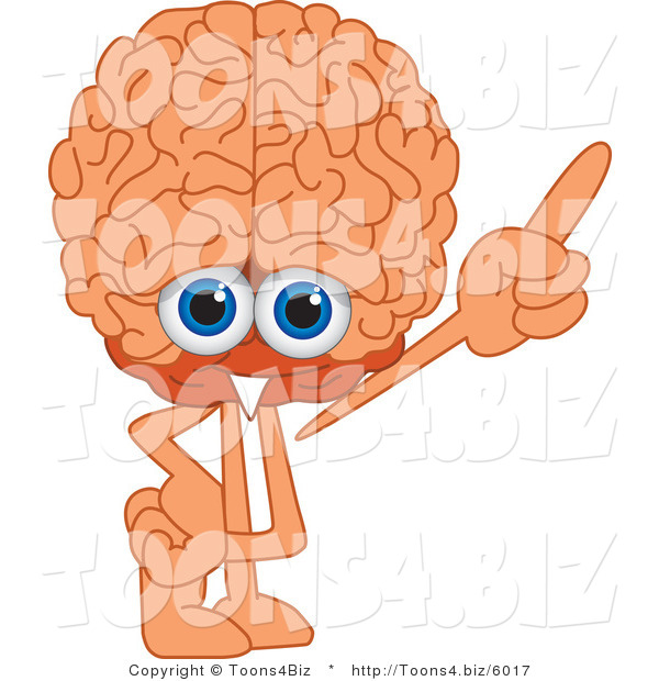 Vector Illustration of a Cartoon Human Brain Mascot Pointing up