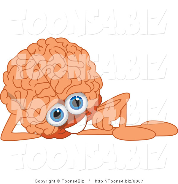 Vector Illustration of a Cartoon Human Brain Mascot Reclining