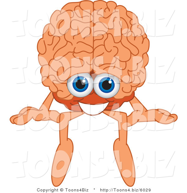 Vector Illustration of a Cartoon Human Brain Mascot Sitting on a Ledge