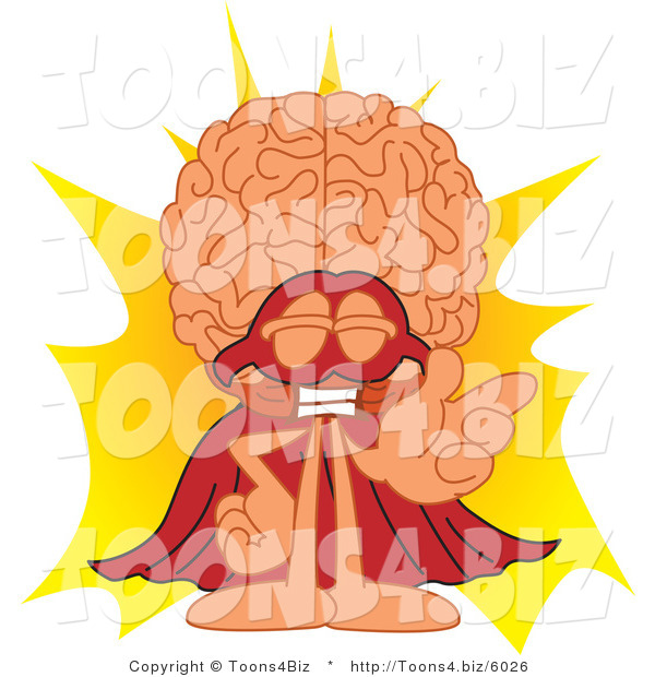Vector Illustration of a Cartoon Human Brain Mascot Super Hero