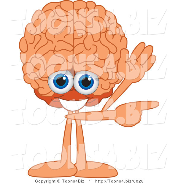 Vector Illustration of a Cartoon Human Brain Mascot Waving and Pointing