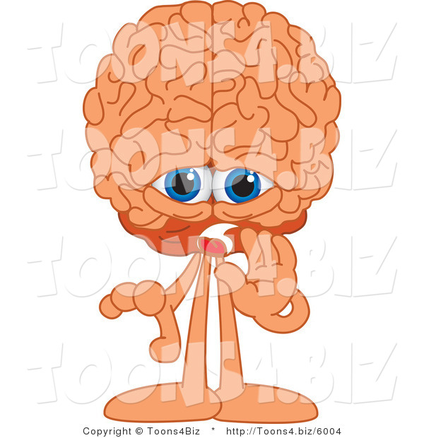 Vector Illustration of a Cartoon Human Brain Mascot Whispering