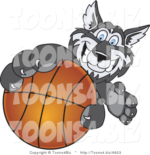 Vector Illustration of a Cartoon Husky Mascot Grabbing a Basketball