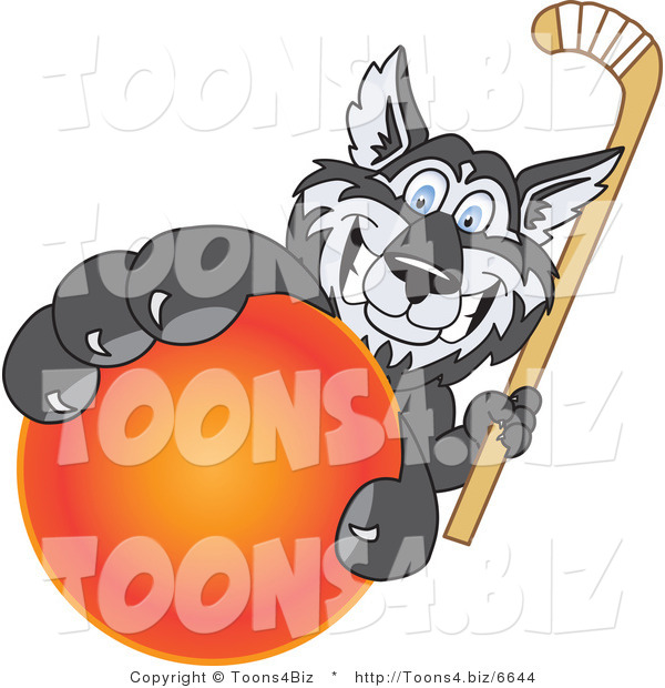 Vector Illustration of a Cartoon Husky Mascot Grabbing a Hockey Ball