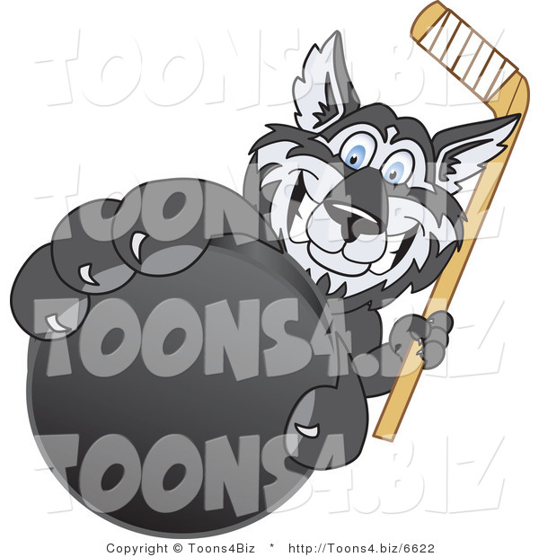 Vector Illustration of a Cartoon Husky Mascot Grabbing a Hockey Puck