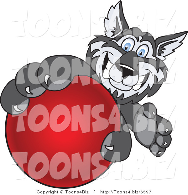 Vector Illustration of a Cartoon Husky Mascot Grabbing a Red Ball