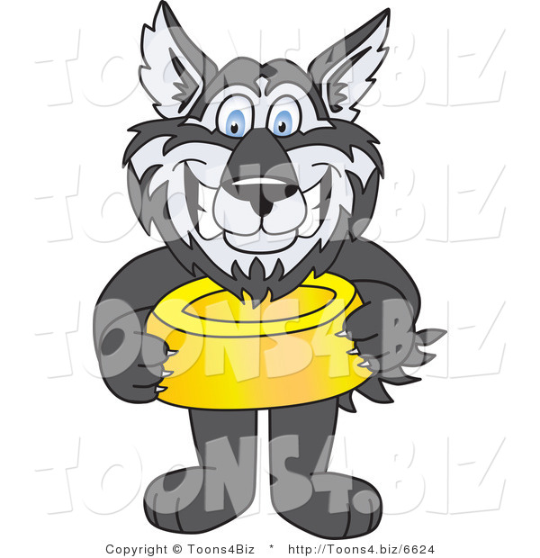 Vector Illustration of a Cartoon Husky Mascot Holding a Food Bowl