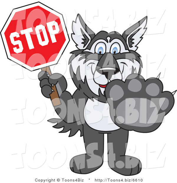 Vector Illustration of a Cartoon Husky Mascot Holding a Stop Sign