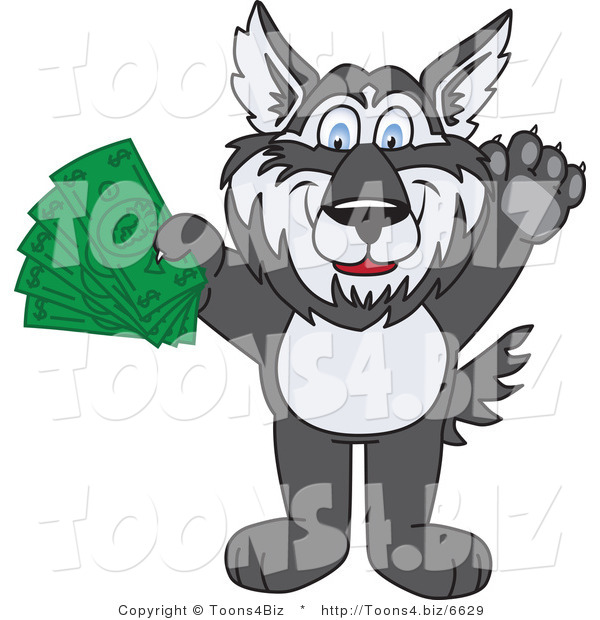 Vector Illustration of a Cartoon Husky Mascot Holding Cash