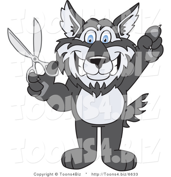 Vector Illustration of a Cartoon Husky Mascot Holding up Scissors